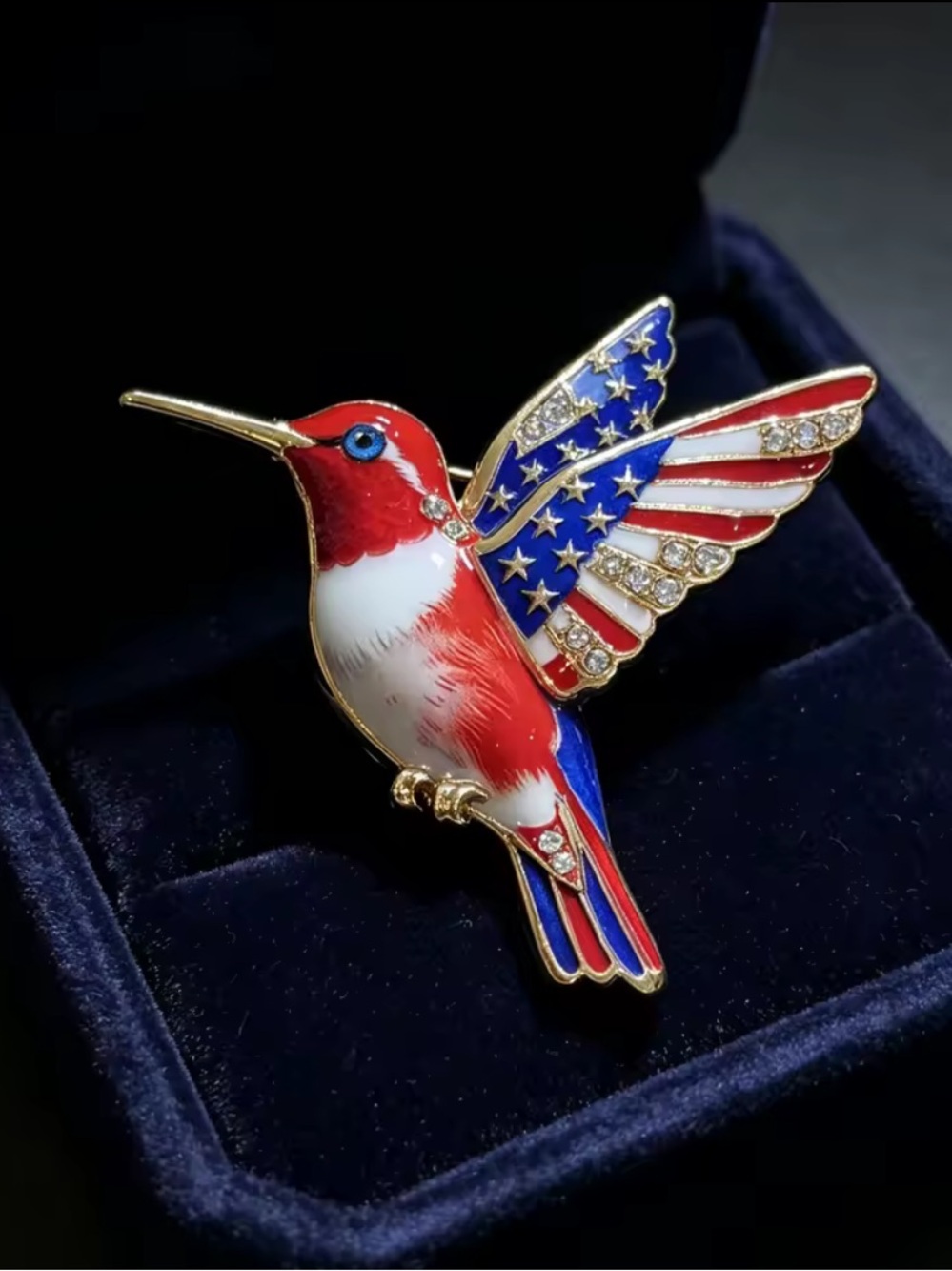 Anthropologie Red, White & Blue Hummingbird Pin